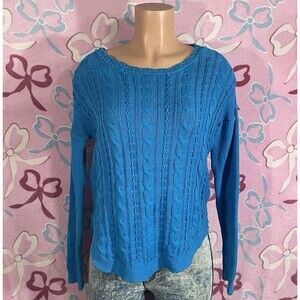 Cotton Country by Parkhurst Canada Bright Blue Cable Knit Sweater Size Small